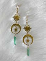 Moon + Green Crystal Star Dangle Earrings