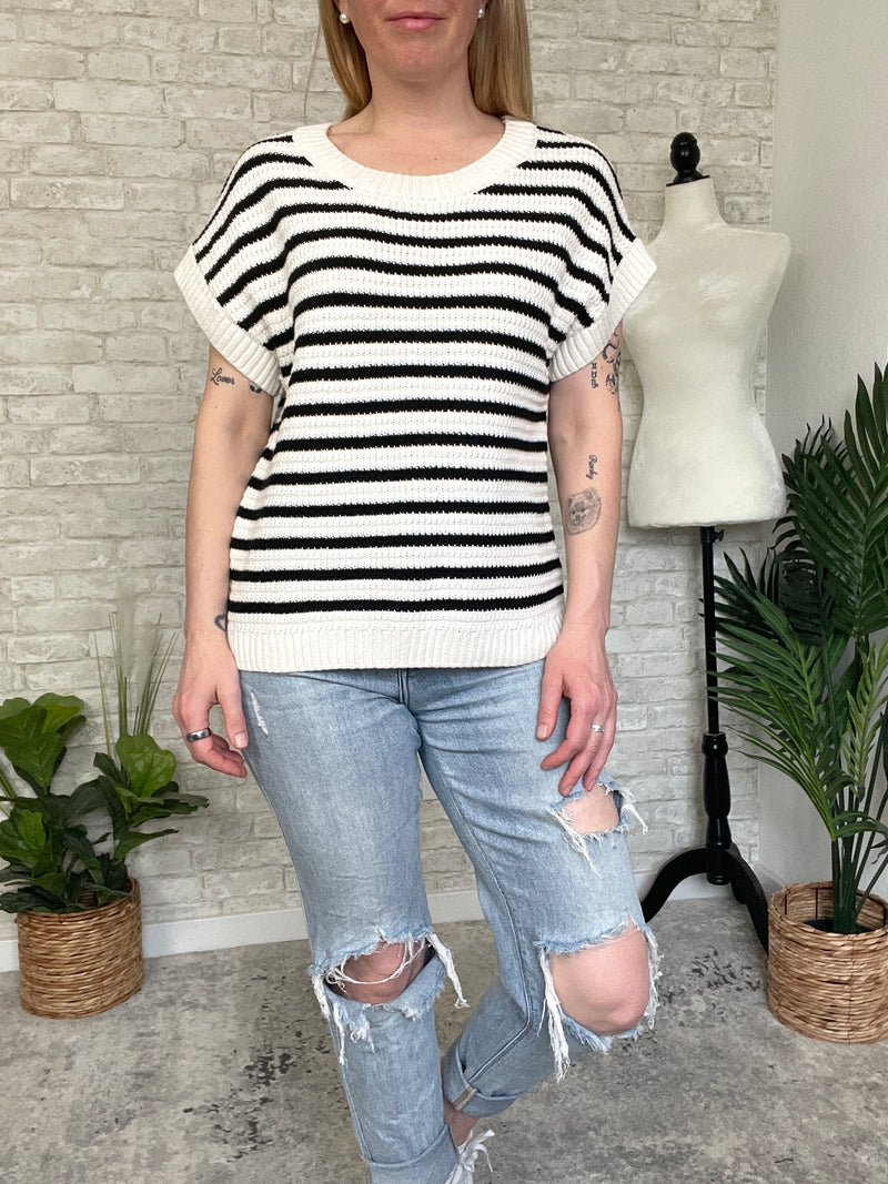 Brina Knit Top B+W Stripe