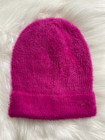 Fuzzy Ribbed Beanie Hot Pink