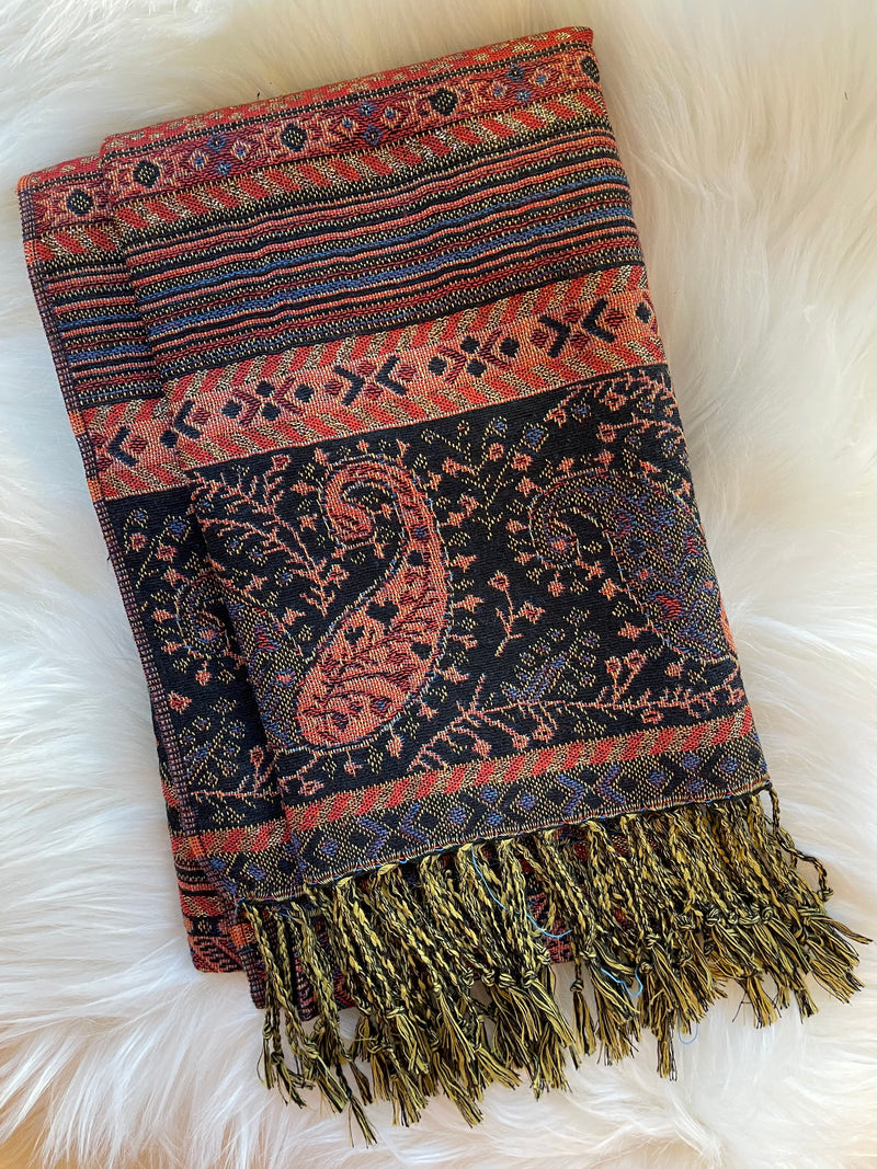 Authentic Pashmina - Ginger/Navy Blue