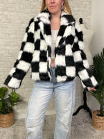 Halsey B+W Checker Faux Fur Jacket