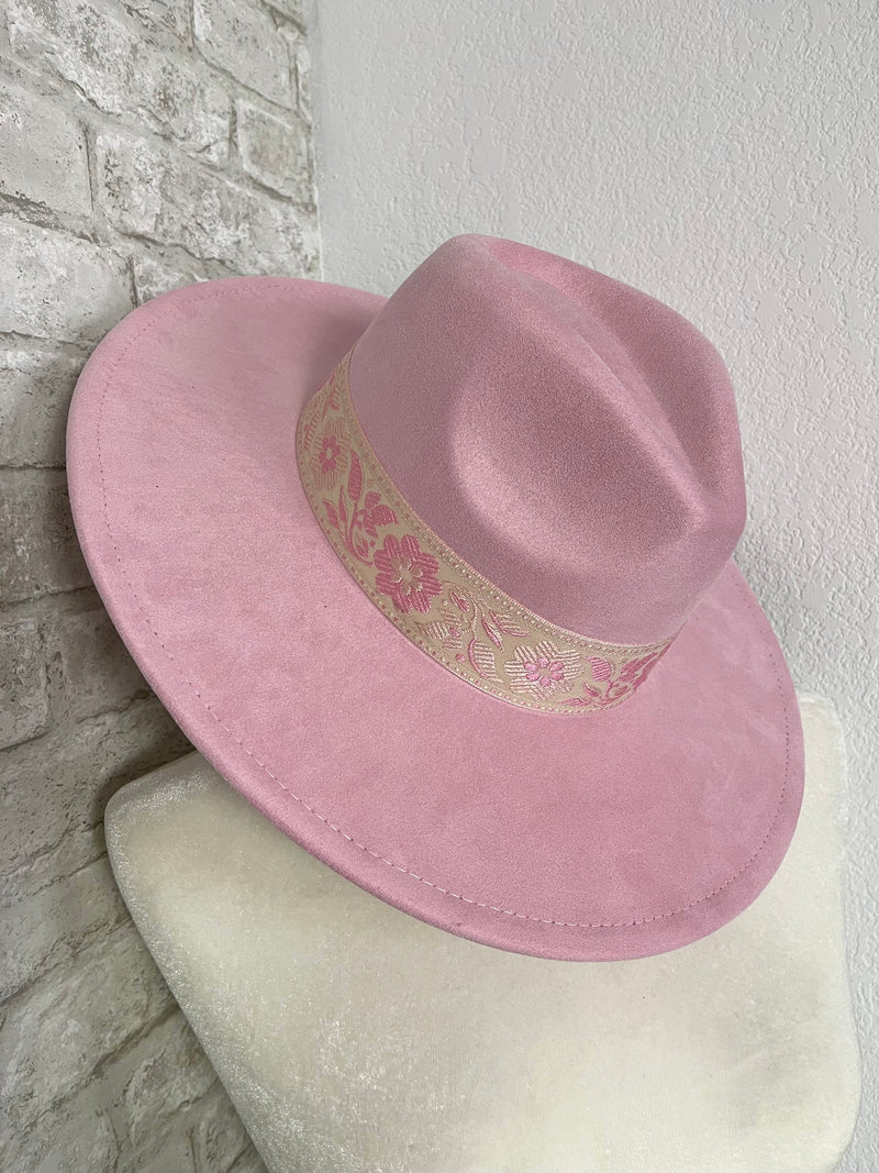 Willa Flower Band Pink Wide Brim