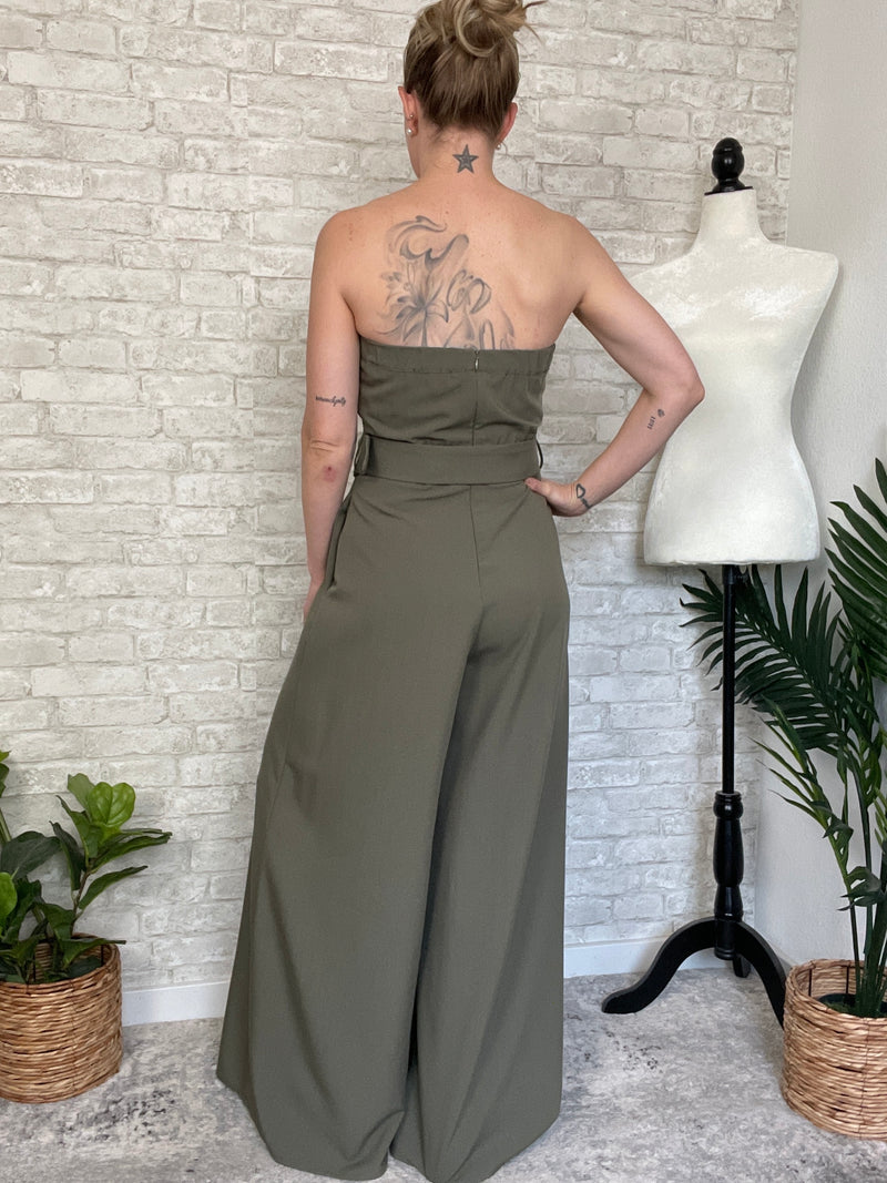 Sabrina Strapless Olive Jumpsuit