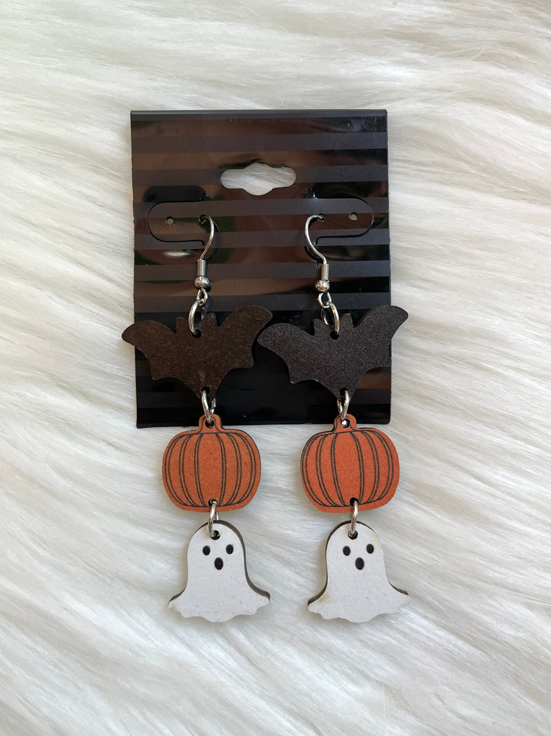 Wood Halloween Drop Earring