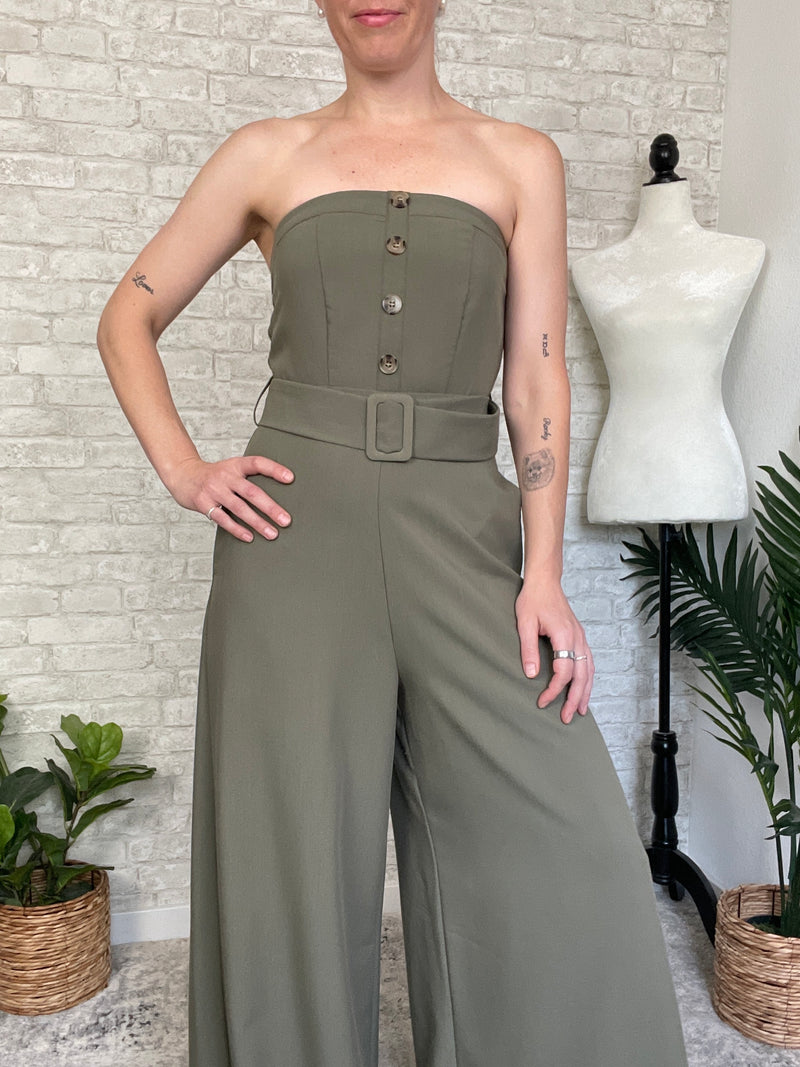 Sabrina Strapless Olive Jumpsuit