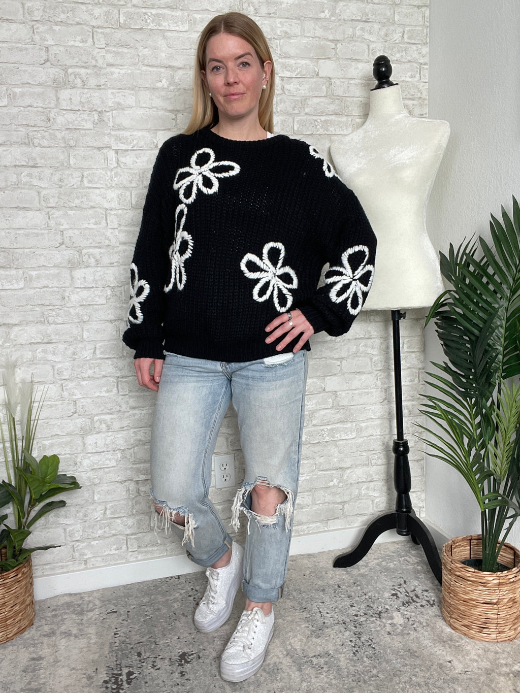 Millie Black+White Stitched Sweater