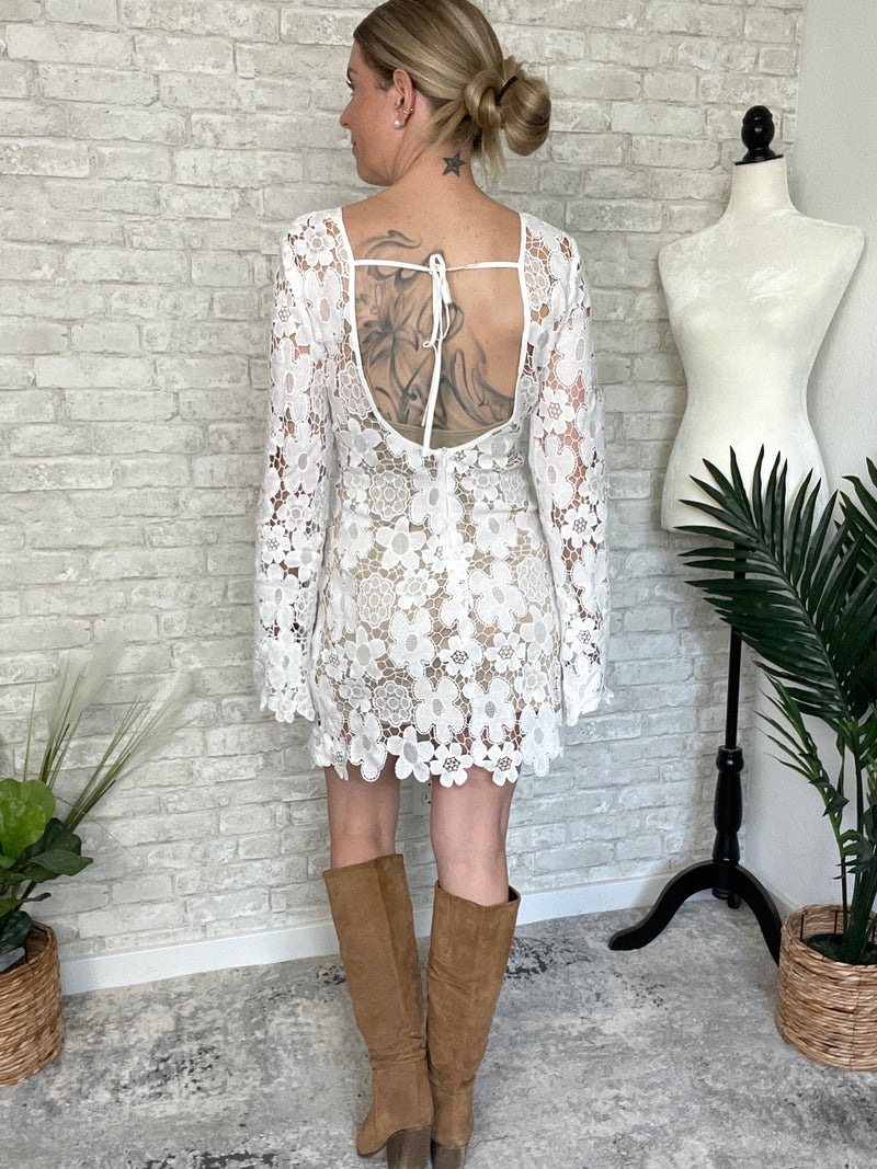 Katrine Floral White Crochet Dress