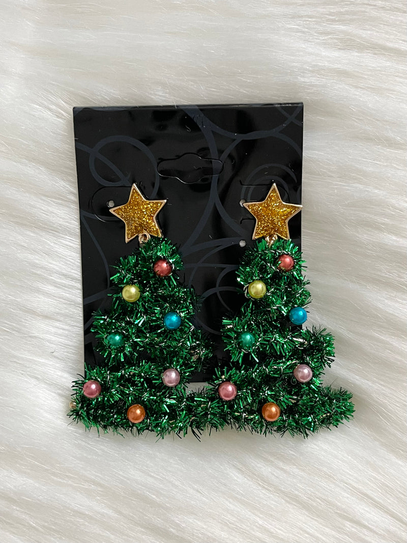 Tinsel Christmas Tree Earrings