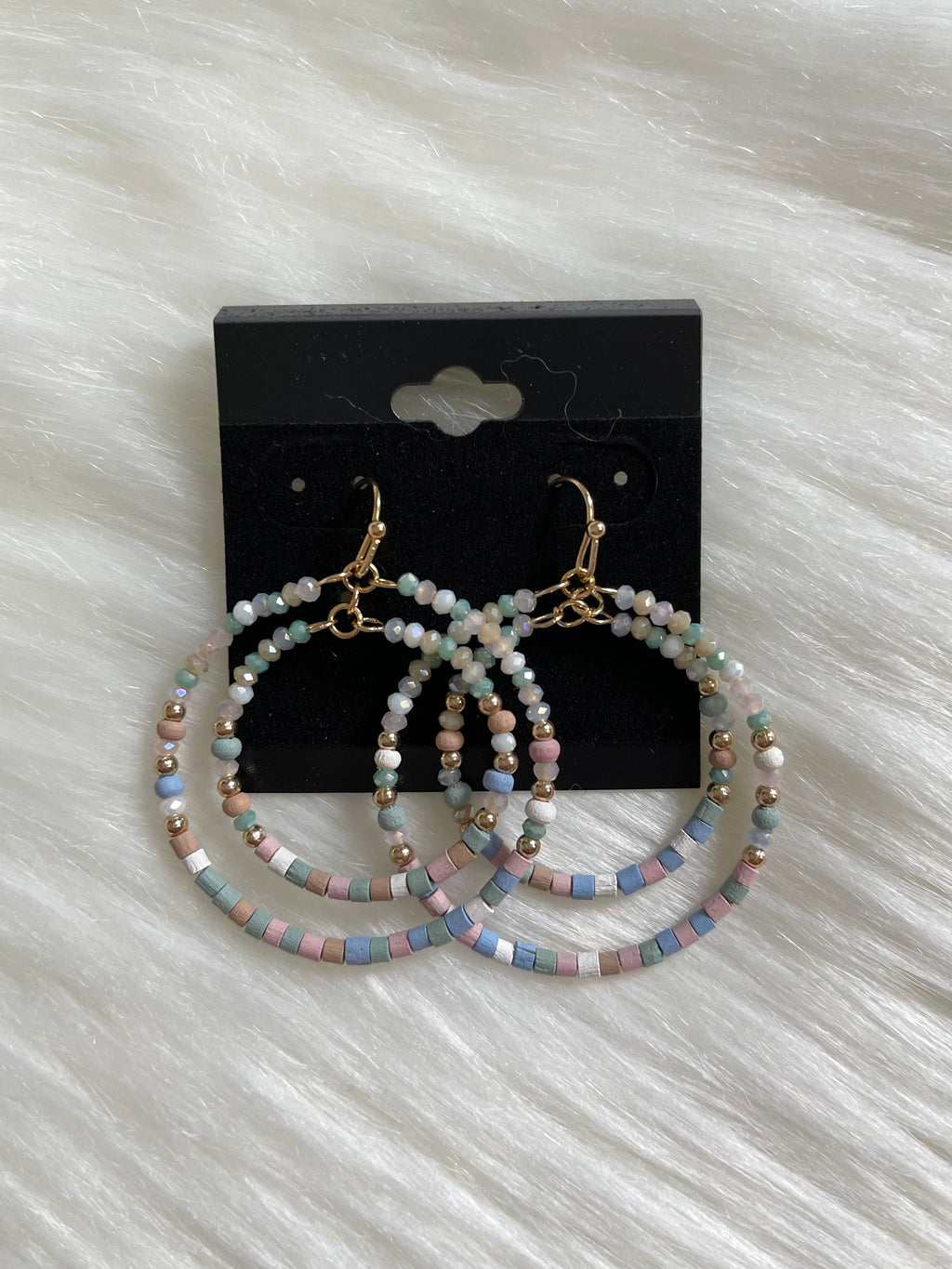 Blue+Gold Bead Hoop Earrings