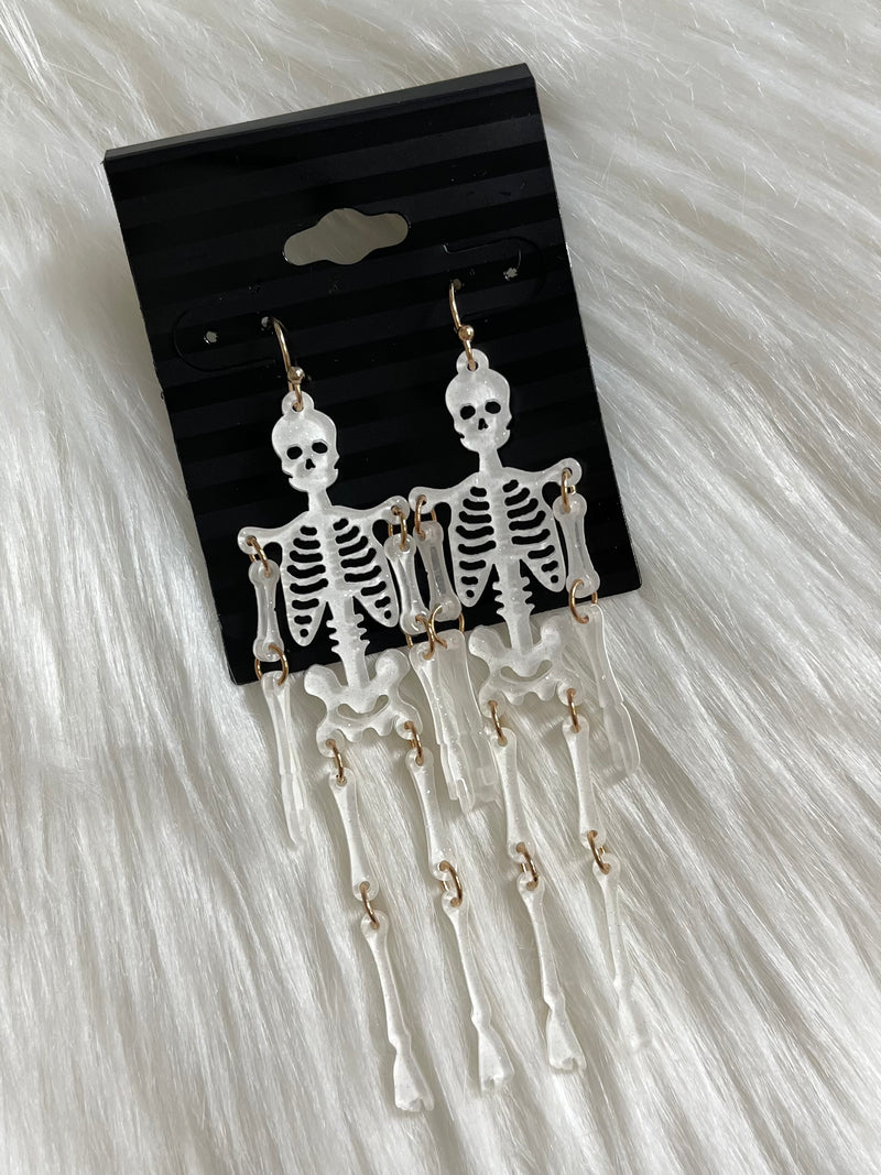 Dancing Skeleton Earrings White Sparkle