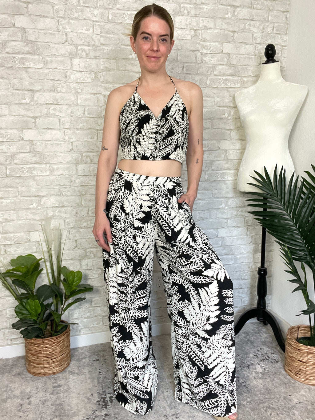 Jade Leaf Print Set Black+White