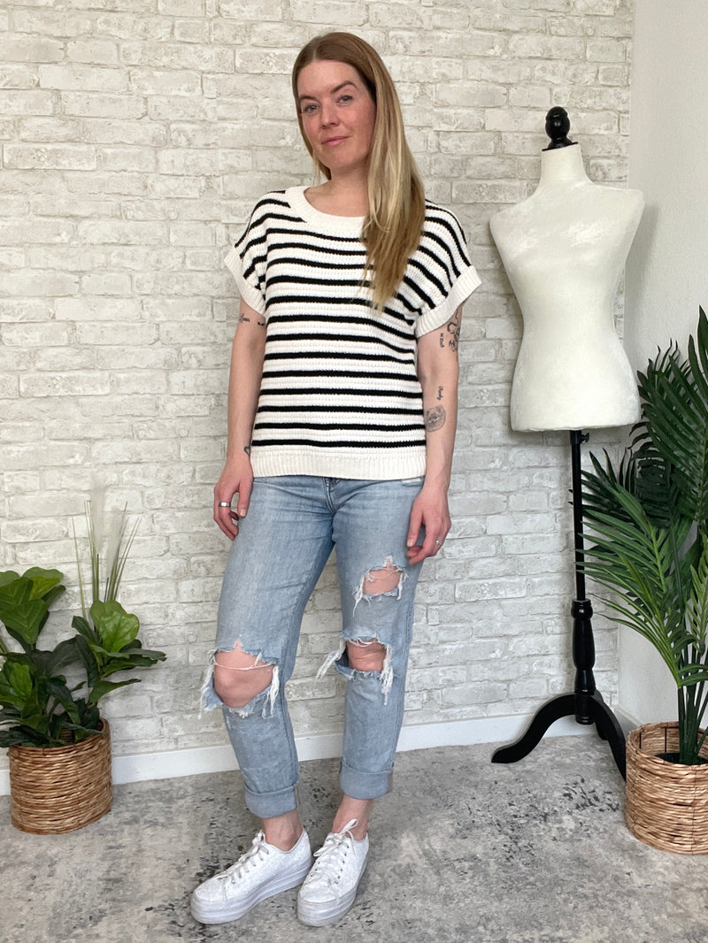 Brina Knit Top B+W Stripe