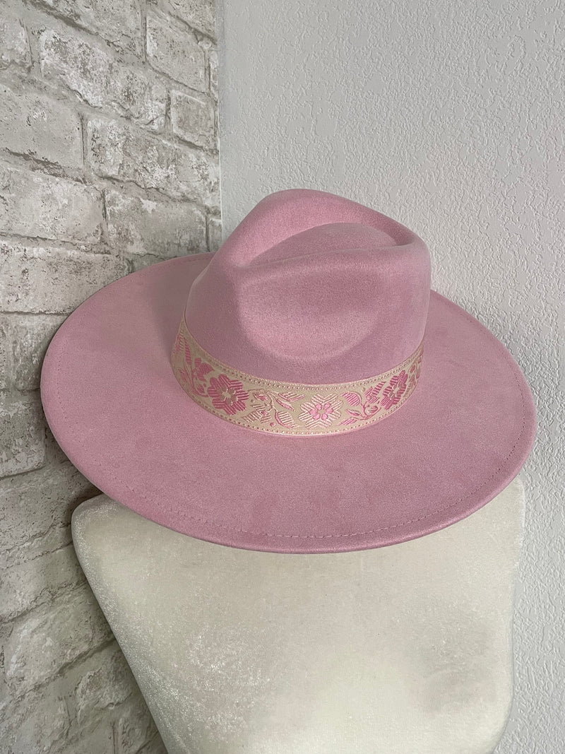 Willa Flower Band Pink Wide Brim