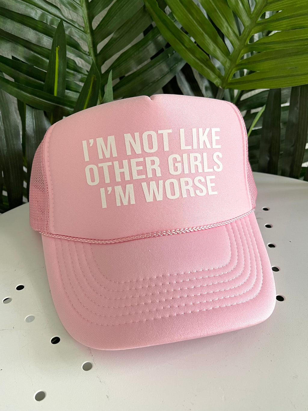 I'm Worse Trucker Hat Baby Pink
