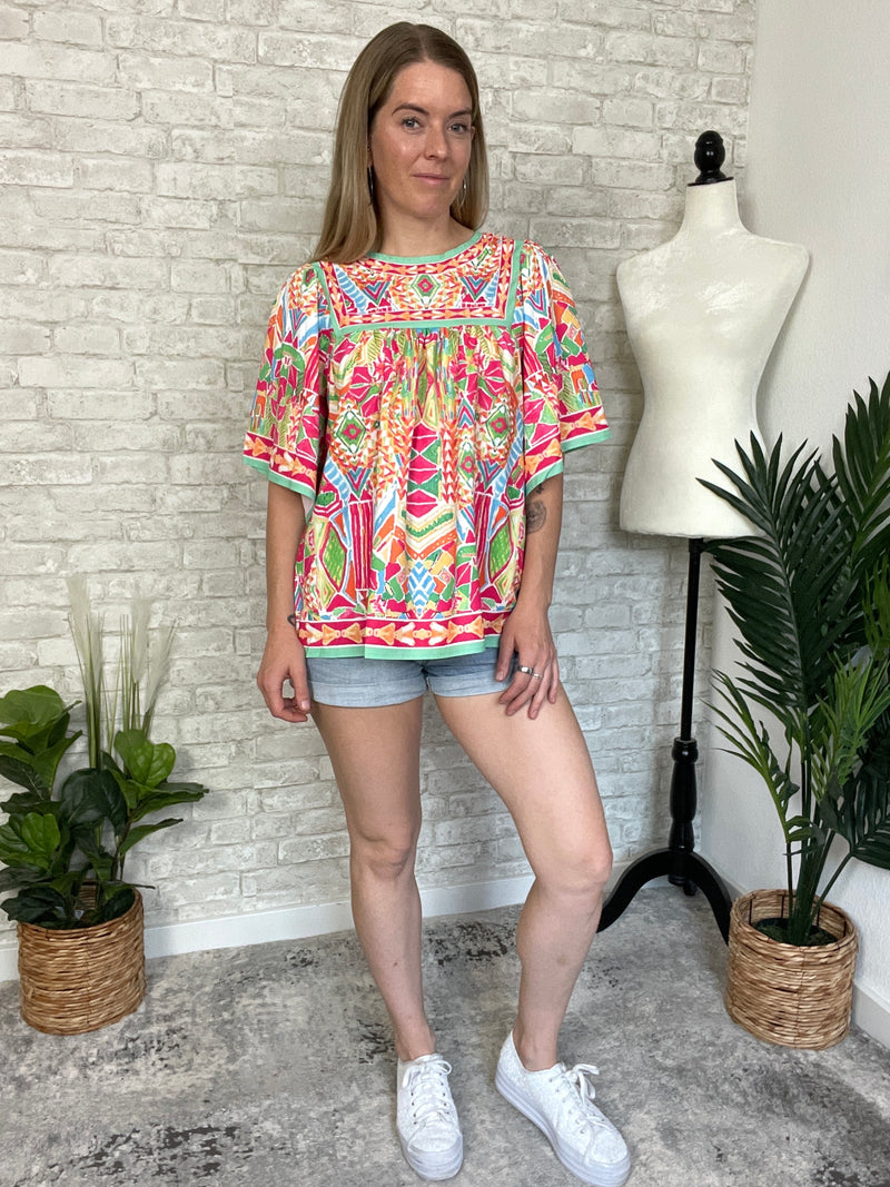 Fresca Tropical Bell Sleeve Top