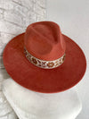 Willa Flower Band Rust Wide Brim