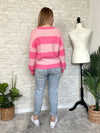 Frisa Pink Stripe "V" Neck Sweater