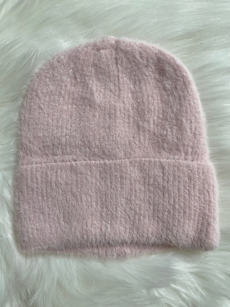 Fuzzy Ribbed Beanie Light Pink