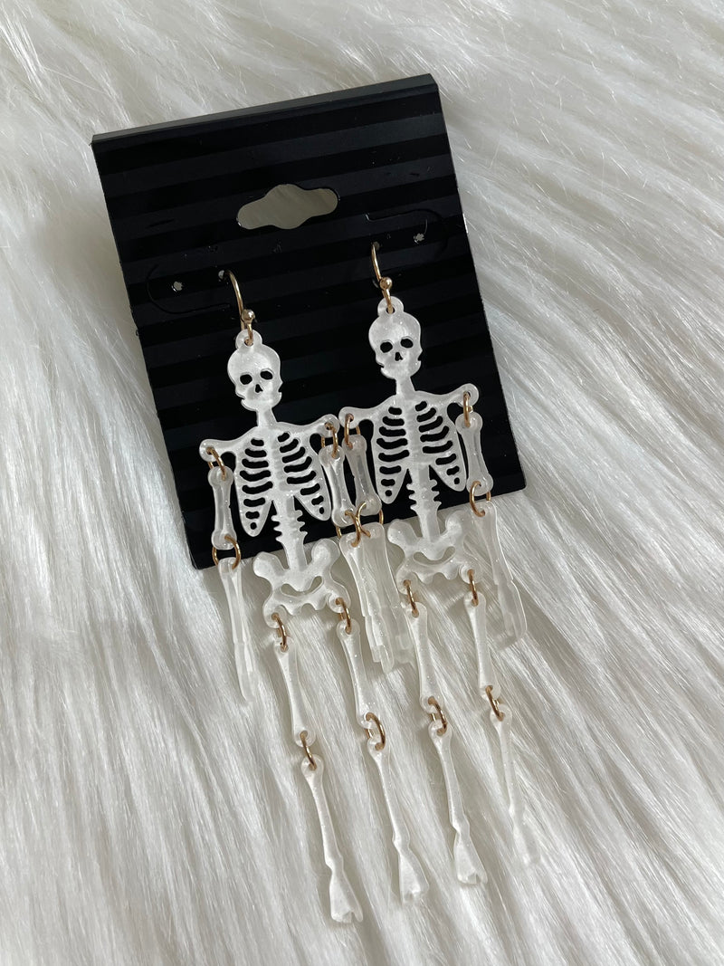 Dancing Skeleton Earrings White Sparkle