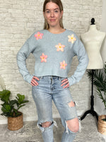 3D Pink/Yellow Floral Sweater Blue