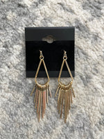 Metallic Bar Fringe Tear Dangle Earrings Gold