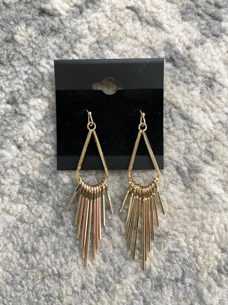 Metallic Bar Fringe Tear Dangle Earrings Gold