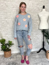 3D Pink/Yellow Floral Sweater Blue