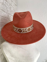 Willa Flower Band Rust Wide Brim