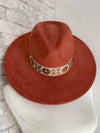 Willa Flower Band Rust Wide Brim