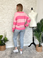 Frisa Pink Stripe "V" Neck Sweater