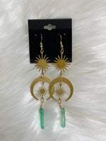 Moon + Green Crystal Star Dangle Earrings