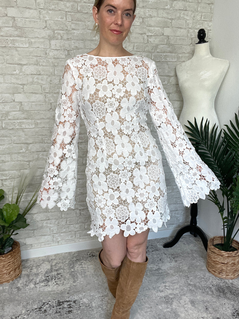 Katrine Floral White Crochet Dress