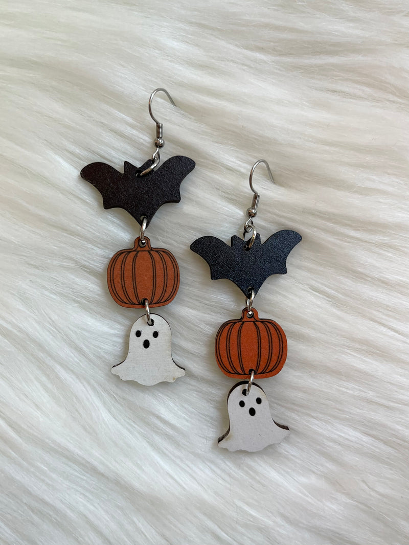 Wood Halloween Drop Earring