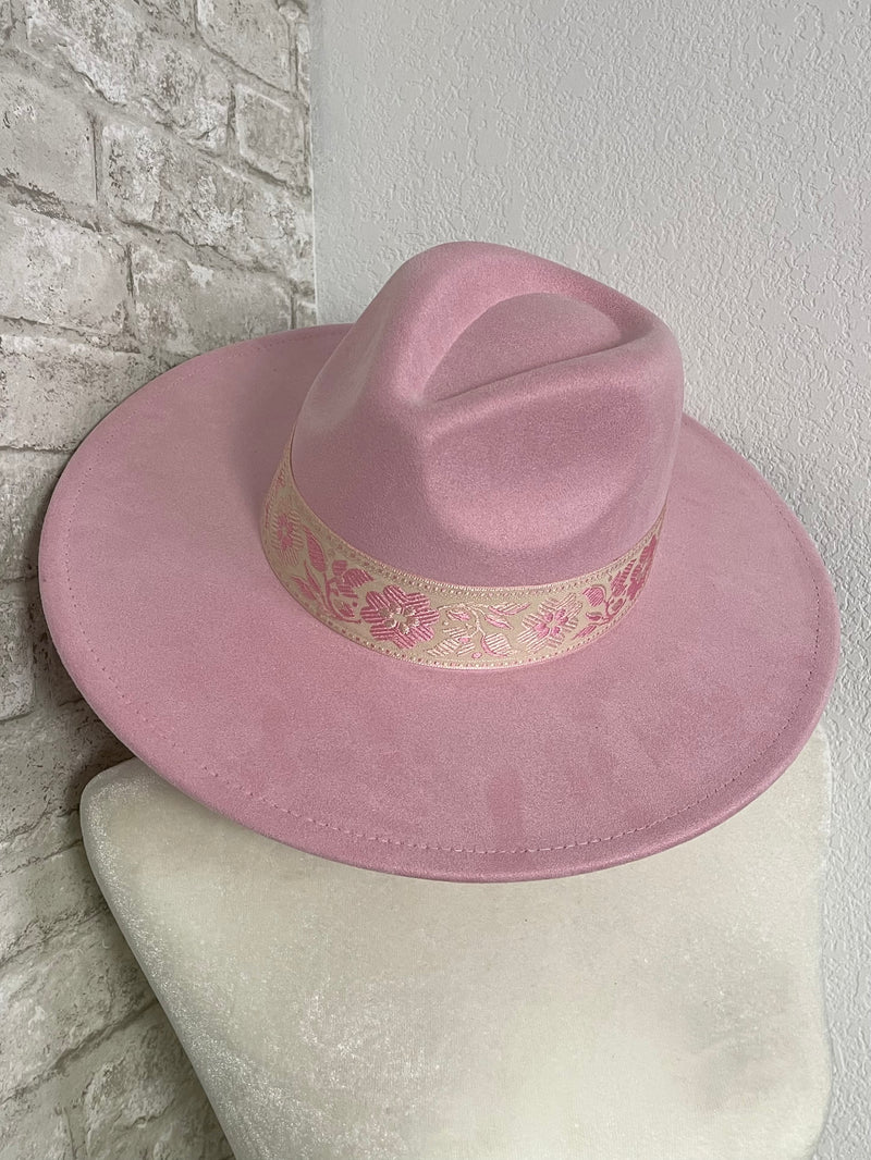 Willa Flower Band Pink Wide Brim