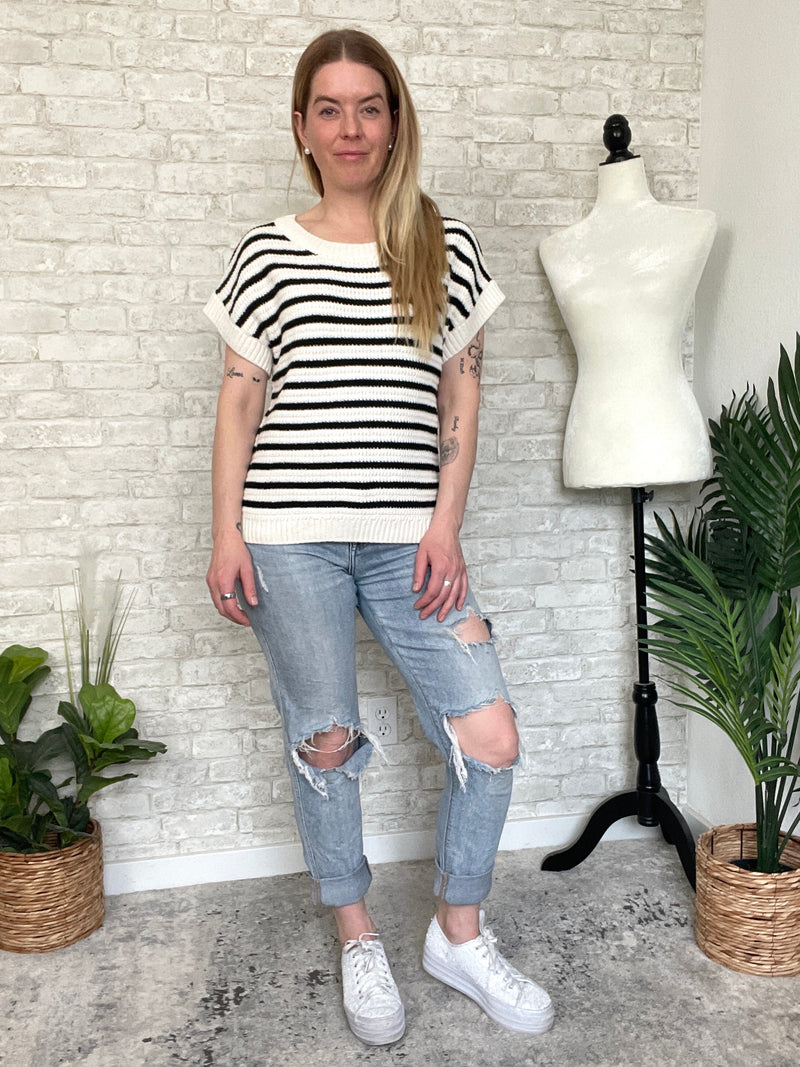 Brina Knit Top B+W Stripe