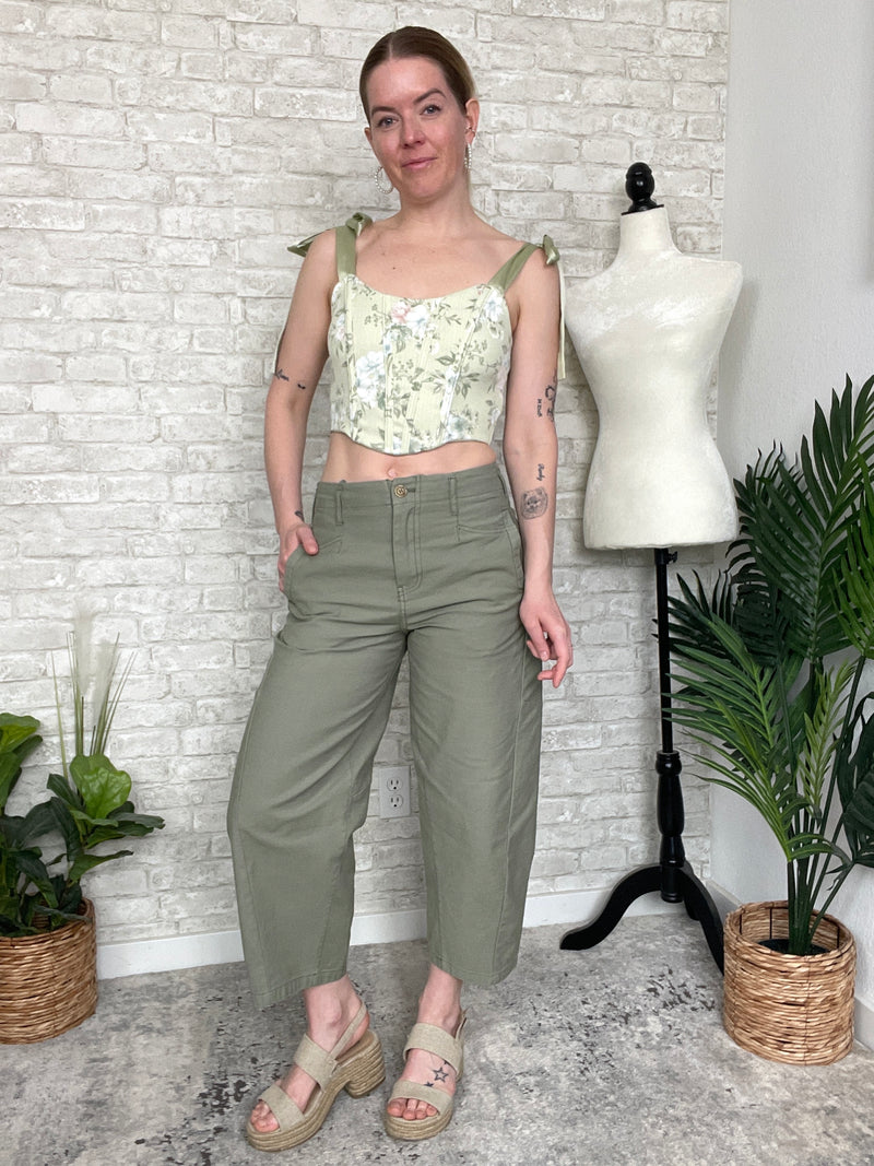 Sage Cropped Barrel Jeans