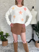 3D Pink Floral Sweater Cream