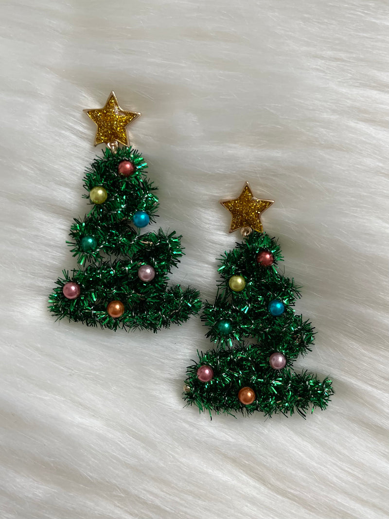 Tinsel Christmas Tree Earrings