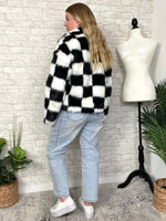 Halsey B+W Checker Faux Fur Jacket