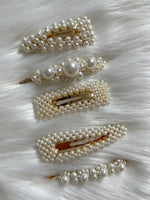 5 Piece Pearl Clip Set - Gold