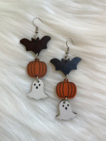 Wood Halloween Drop Earring