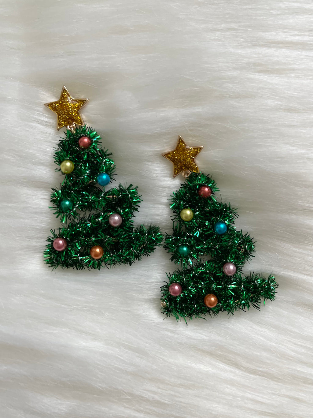 Tinsel Christmas Tree Earrings