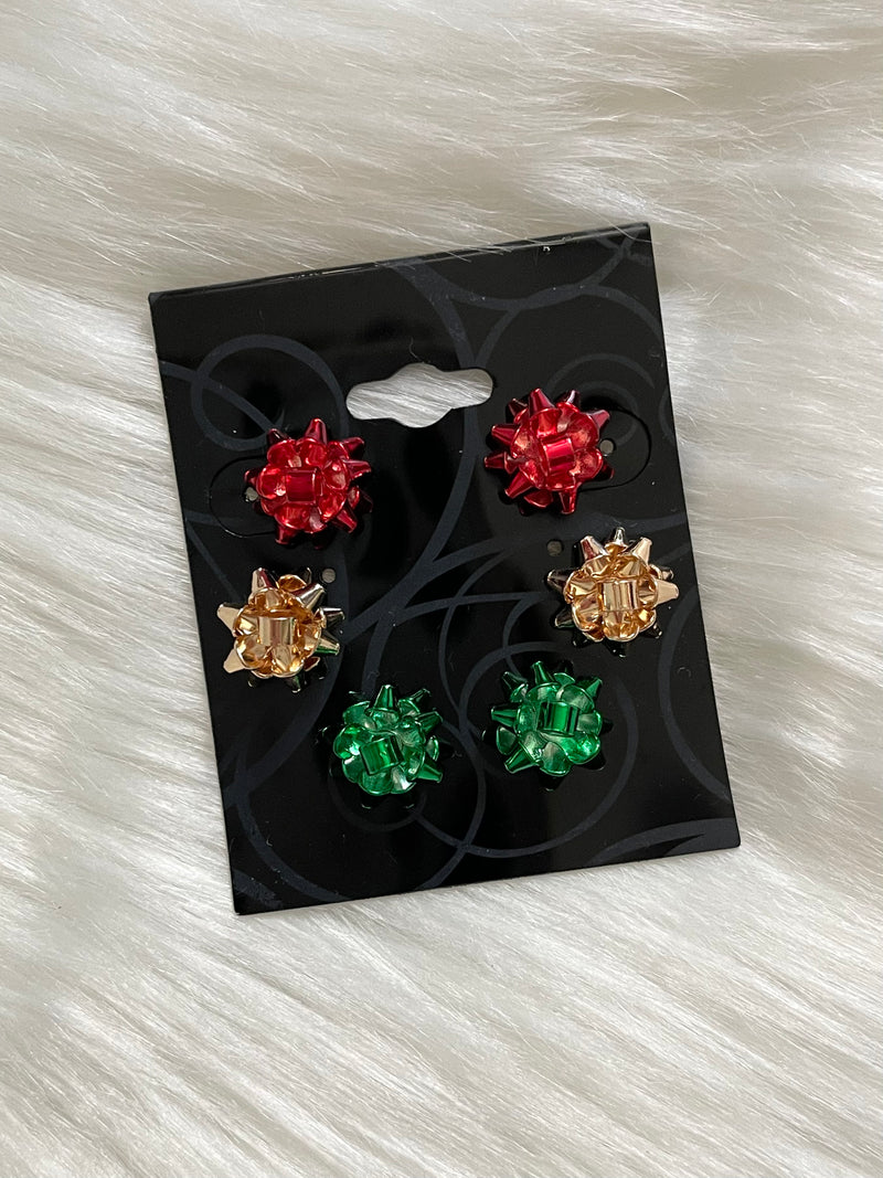 Trio Stud Bow Ribbon Earring