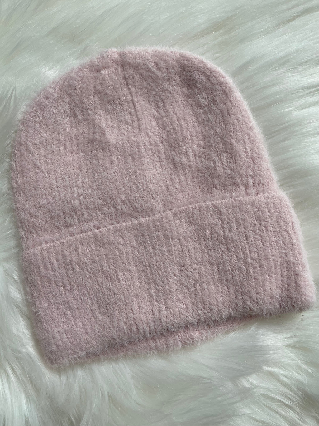 Fuzzy Ribbed Beanie Light Pink