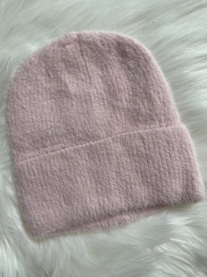 Fuzzy Ribbed Beanie Light Pink