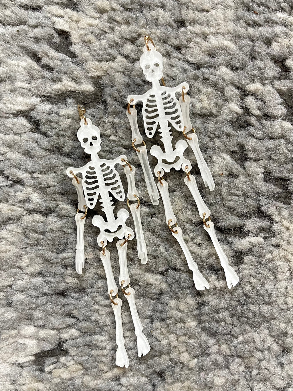 Dancing Skeleton Earrings White Sparkle