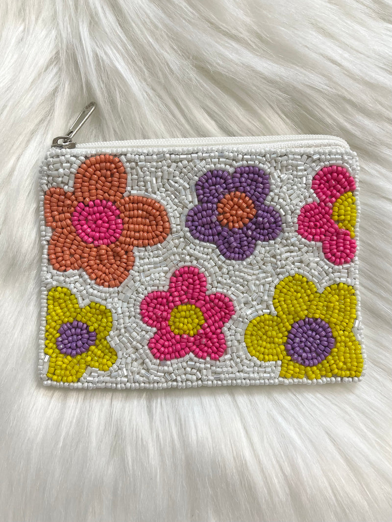 Retro Girlie Floral Seed Bead Coin Bag