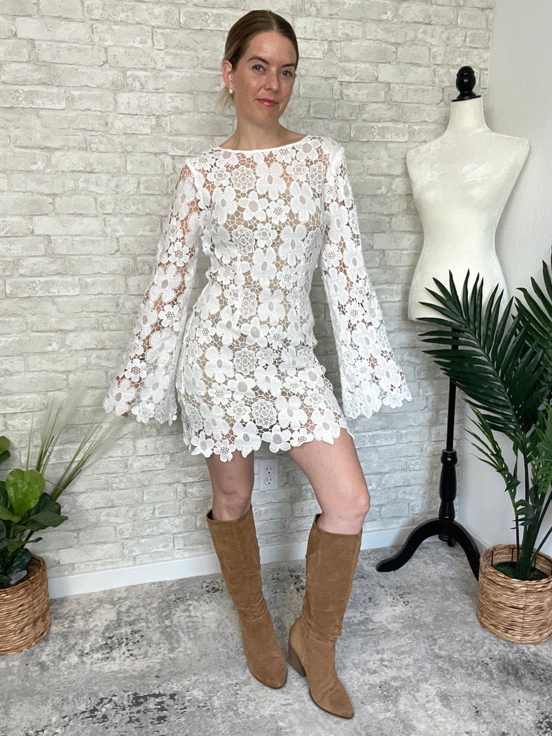 Katrine Floral White Crochet Dress