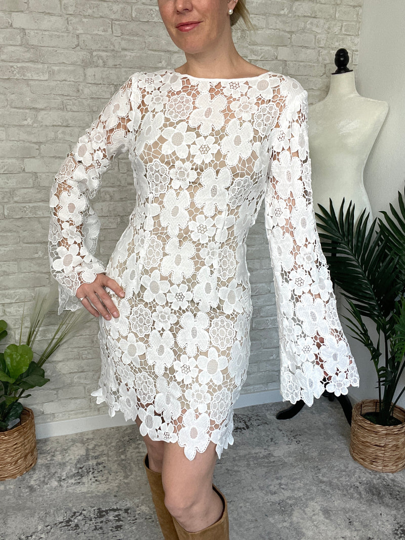 Katrine Floral White Crochet Dress