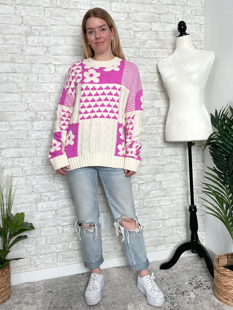 Riviera Hot Pink Floral Sweater